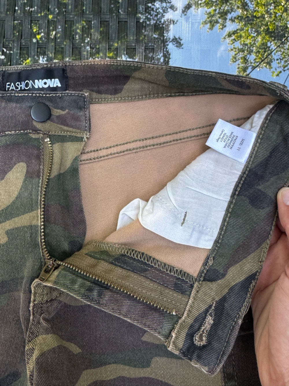 Never Worn Fashion Nova Camo Cargo Denim Shorts - Olive Green - Picture 2 of 5